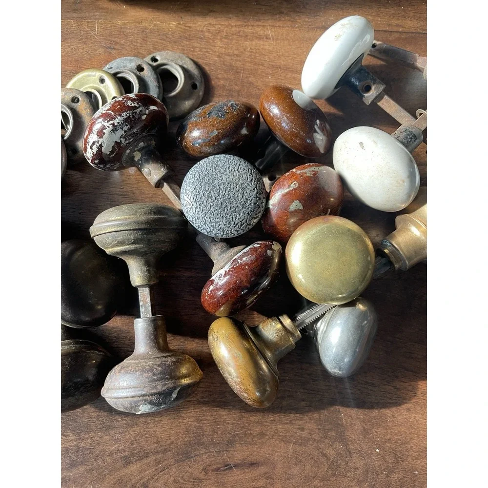 23 Antique Vintage Door Knobs + 12 Parts Porcelain Brass Architectural Salvage